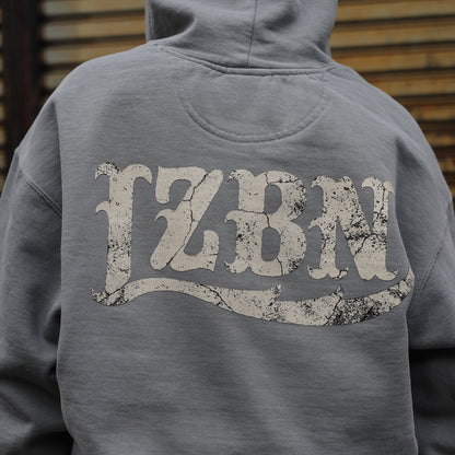 LZBN / STONE LZBN LOGO GARMENT DYED PULLOVER HOODIE (GREY)