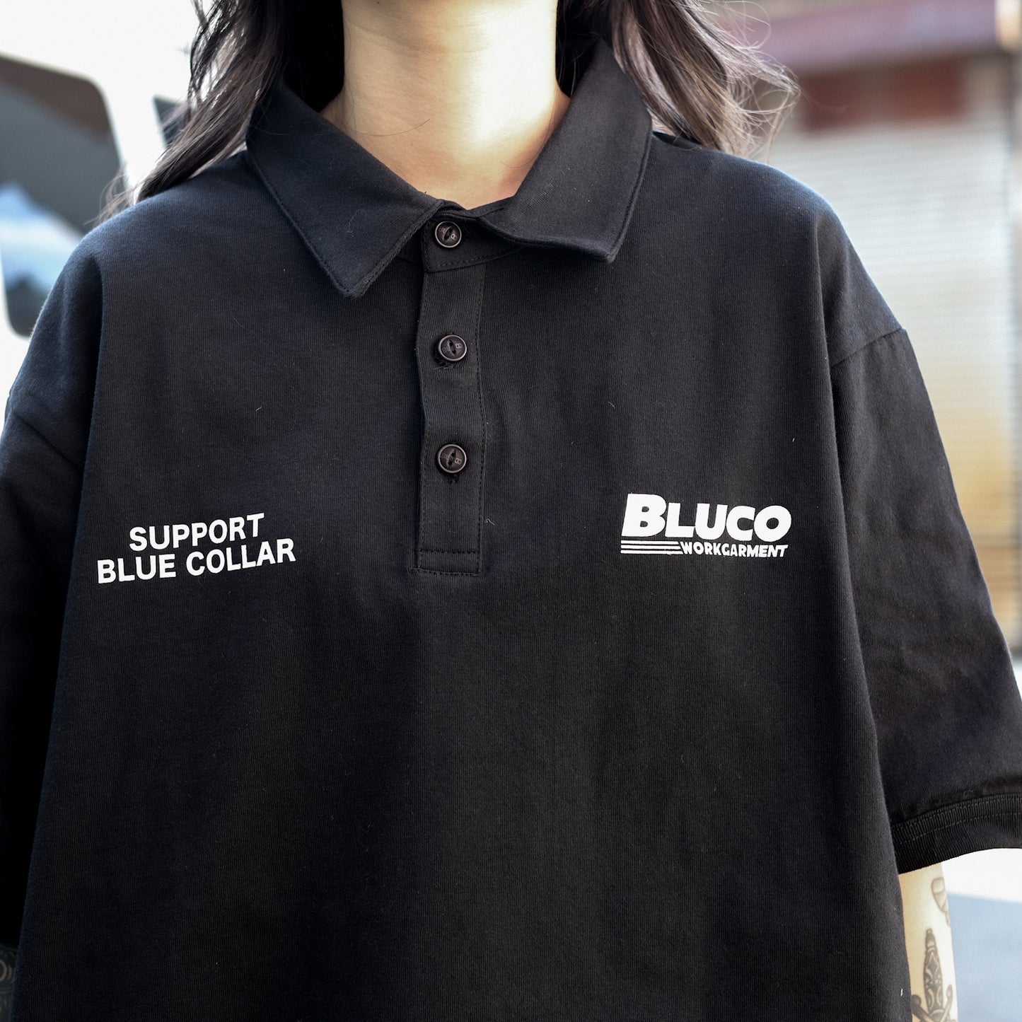 BLUCO / HEAVY DRY COTTON POLO NECK TEE -BWG- (BLACK)