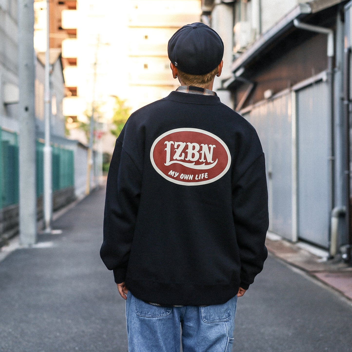 LZBN / OVAL LOGO SWEAT CARDIGAN (BLACK)