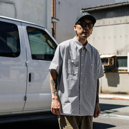 BLUCO / STANDARD WORK SHIRT S/S -STRIPE- (IVORY)