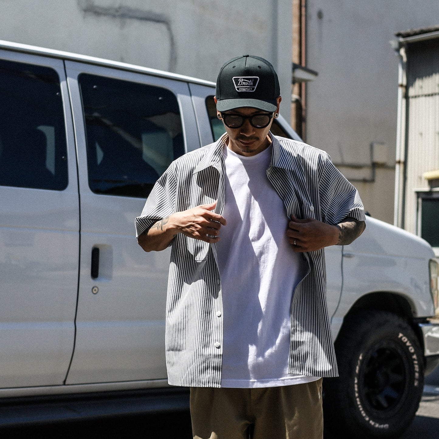 BLUCO / STANDARD WORK SHIRT S/S -STRIPE- (IVORY)
