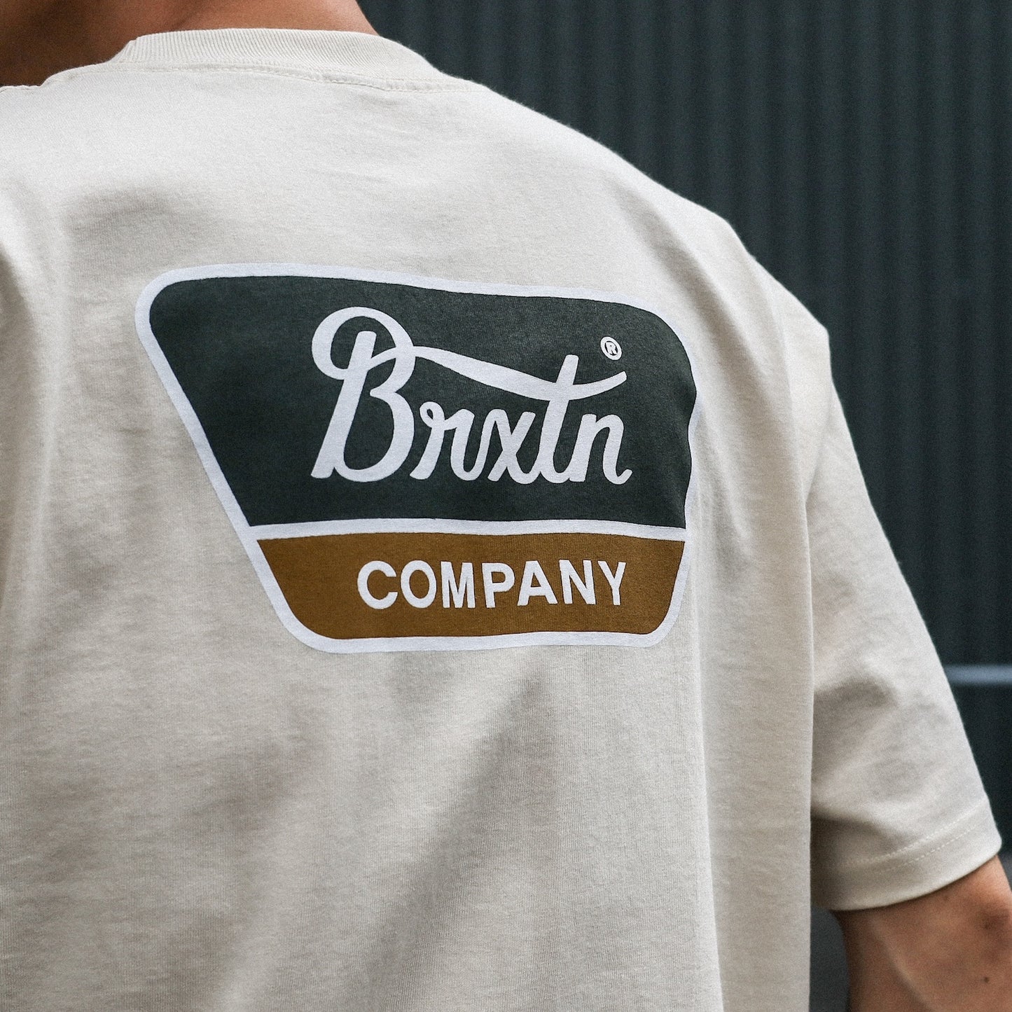 BRIXTON / LINWOOD S/S STD  (CREAM/DARK GREEN/METAL BRONZE)
