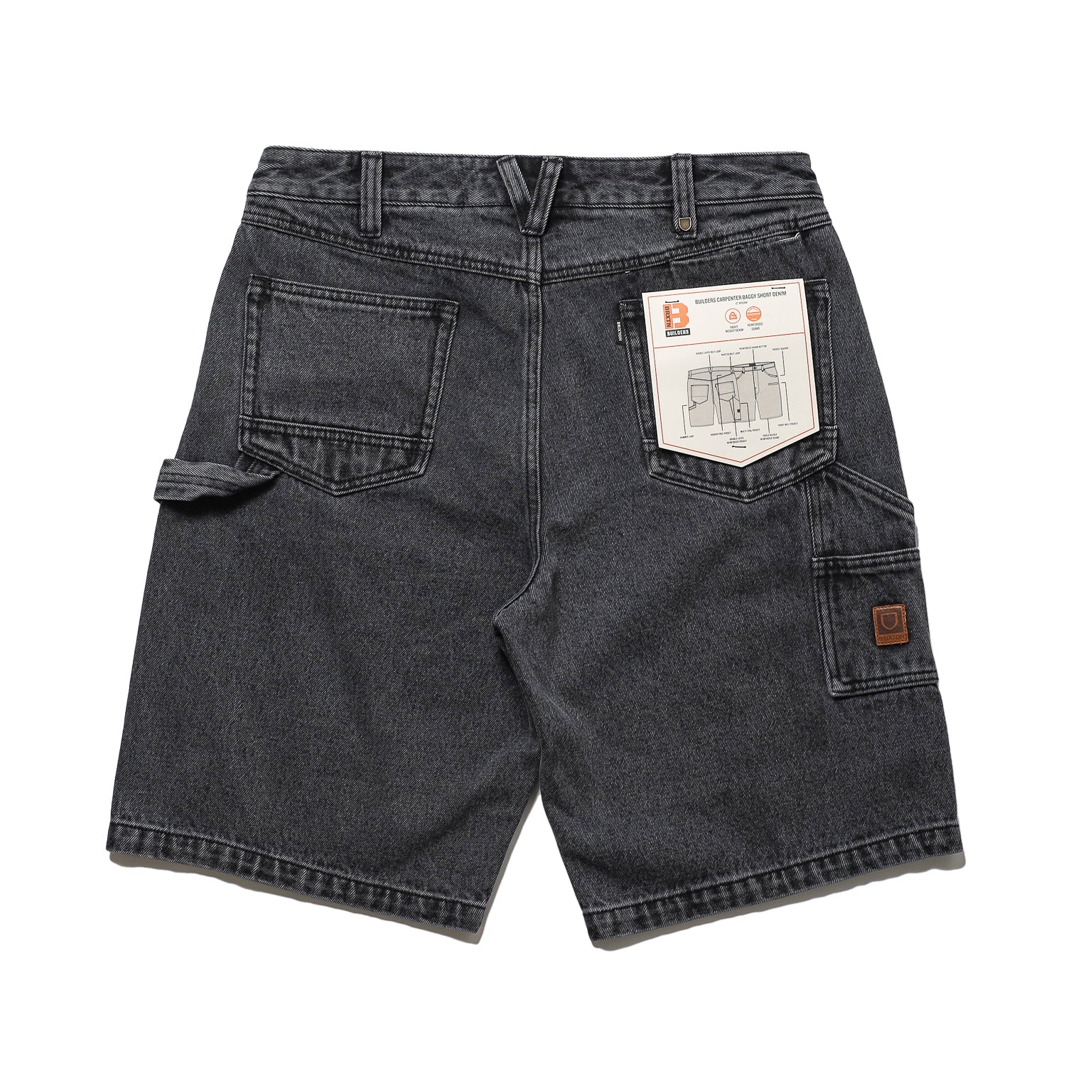BRIXTON / BUILDERS CARPENTER BAGGY SHORT (WASHED BLACK DENIM