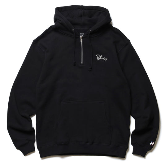 BLUCO / HEAVY PILE SWEAT HALF ZIP HOODIE -EMB- (BLACK)