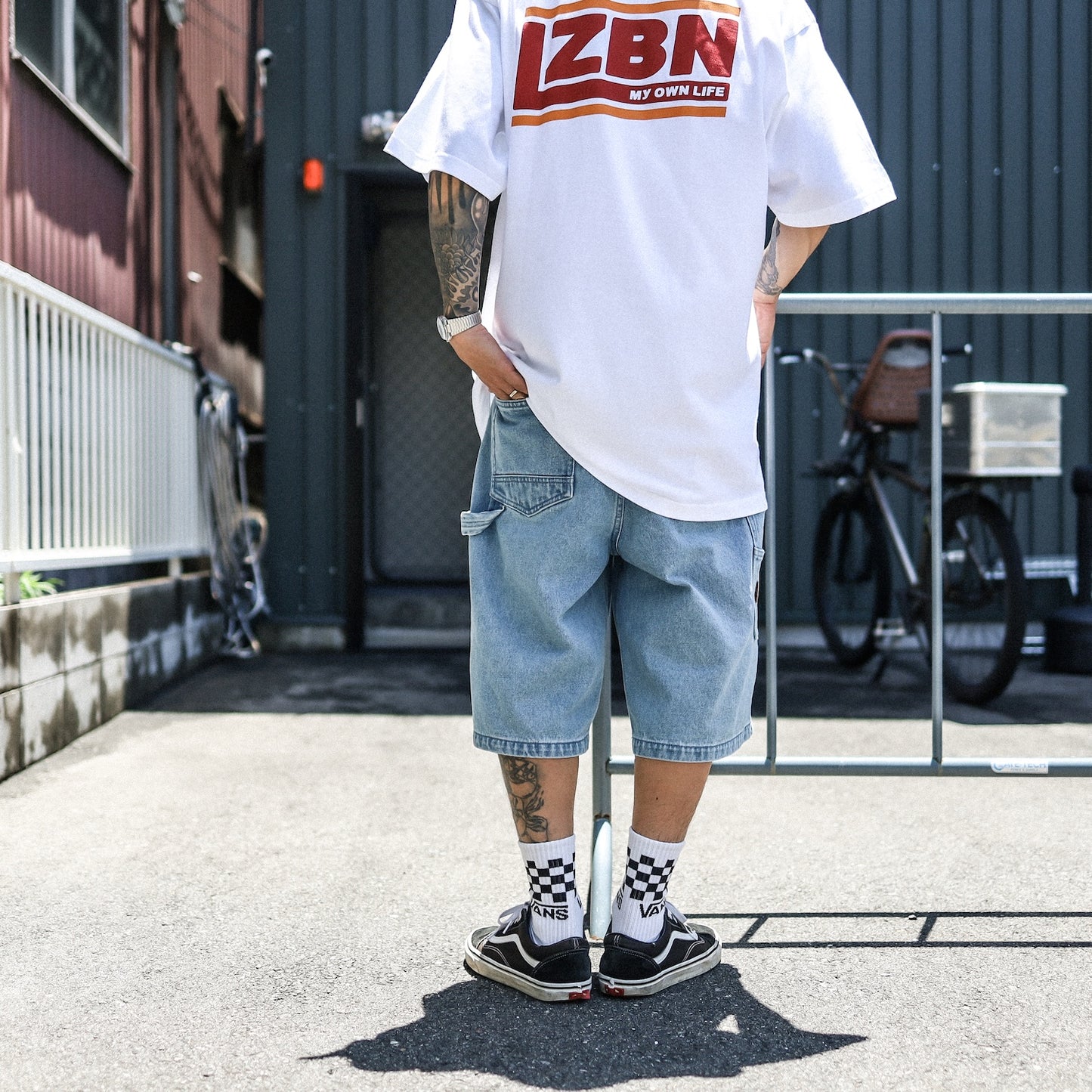 BRIXTON / BUILDERS CARPENTER BAGGY SHORT (WASHED BLUE DENIM)