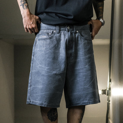 OBEY / BIGWIG BAGGY DENIM SHORT (BLACK WRINKLE WASH)