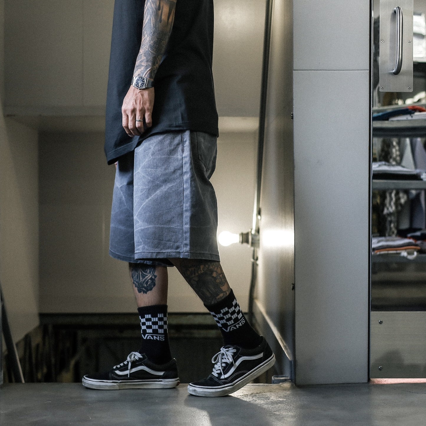 OBEY / BIGWIG BAGGY DENIM SHORT (BLACK WRINKLE WASH)