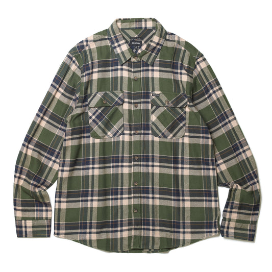 BRIXTON / BOWERY L/S FLANNEL (CYPRESS GREEN/WASHED NAVY/WHITE)