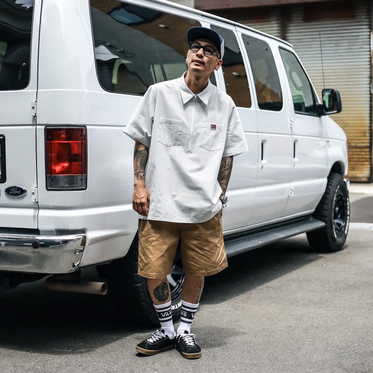 BLUCO / PULLOVER STRIPE WORK SHIRT S/S (WHITE)