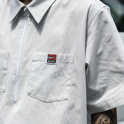 BLUCO / PULLOVER STRIPE WORK SHIRT S/S (WHITE)