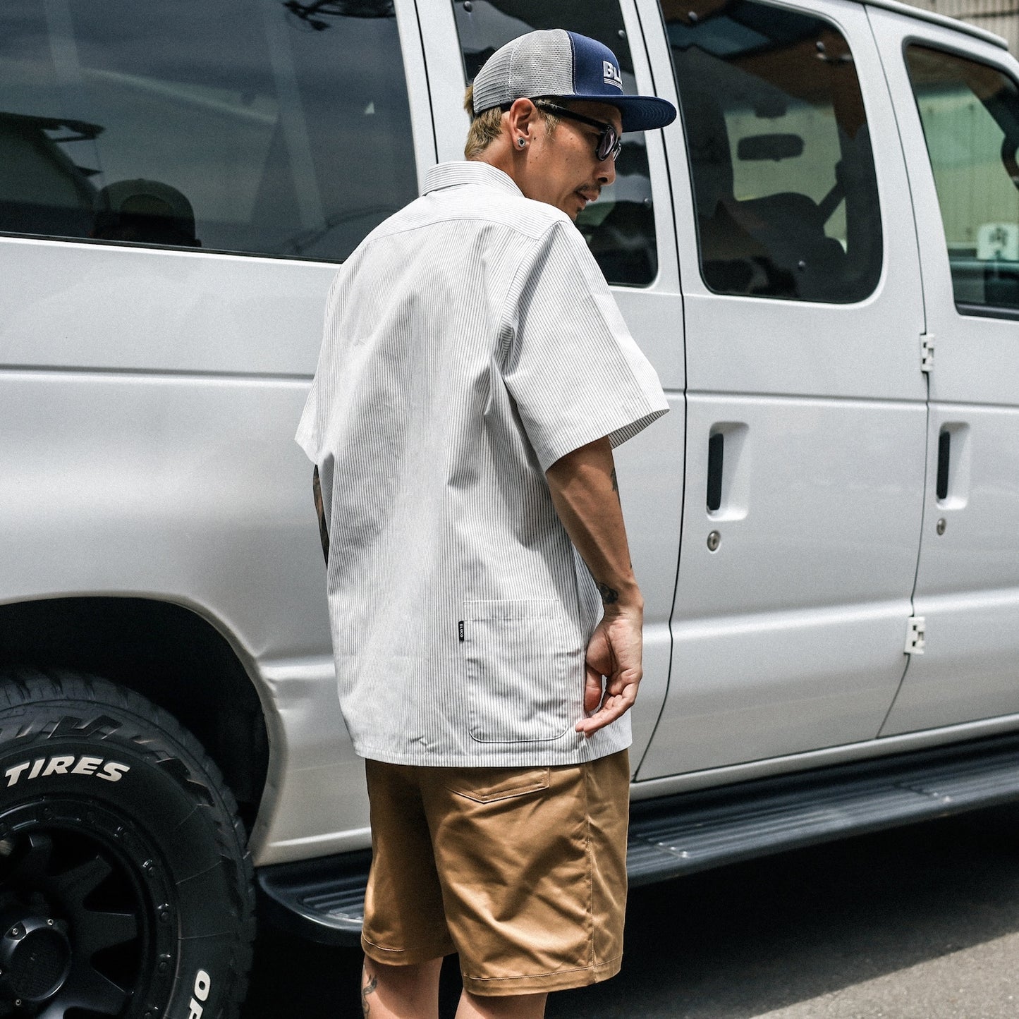 BLUCO / PULLOVER STRIPE WORK SHIRT S/S (WHITE)