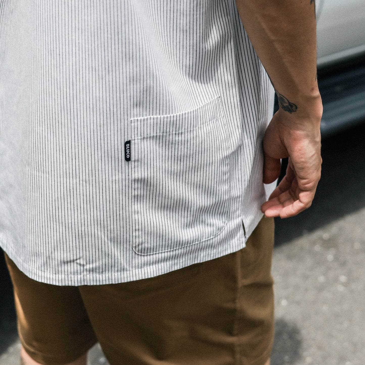 BLUCO / PULLOVER STRIPE WORK SHIRT S/S (WHITE)