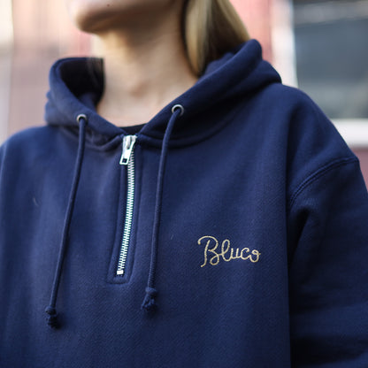 BLUCO / HEAVY PILE SWEAT HALF ZIP HOODIE -EMB- (NAVY)