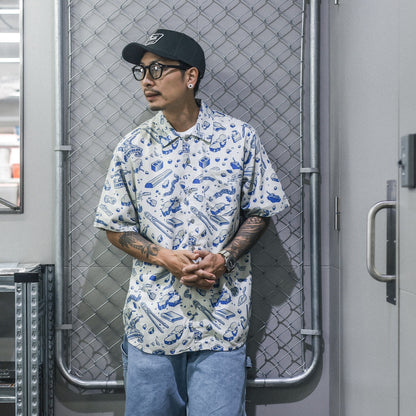 INDEPENDENT / UNDER THE BRIDGE PATTERN S/S SHIRT (CONCRETE/BLUE)