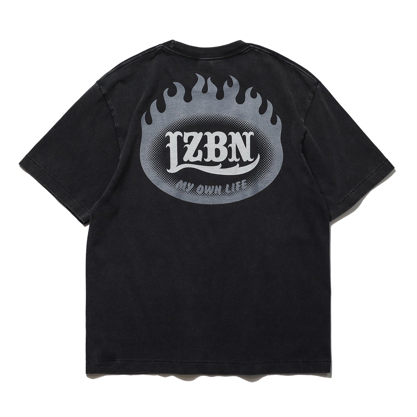 LZBN / FLAME OVAL LOGO FADED WASH TEE (FADED BLACK)