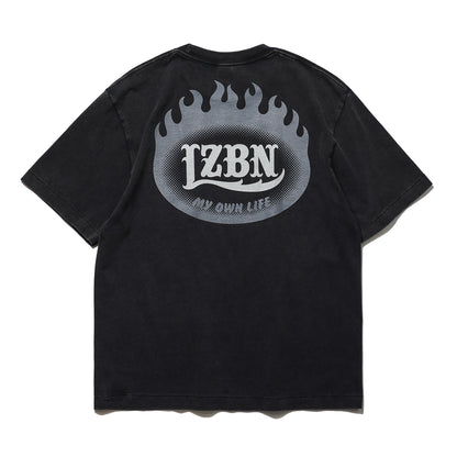 LZBN / FLAME OVAL LOGO FADED WASH TEE (FADED BLACK)
