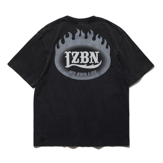 LZBN / FLAME OVAL LOGO FADED WASH TEE (FADED BLACK)