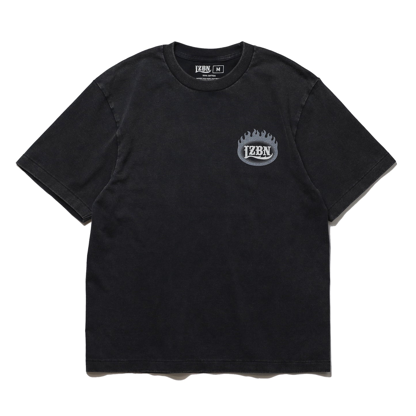 LZBN / FLAME OVAL LOGO FADED WASH TEE (FADED BLACK)