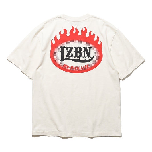 LZBN / FLAME OVAL LOGO FADED WASH TEE (FADED WHITE)