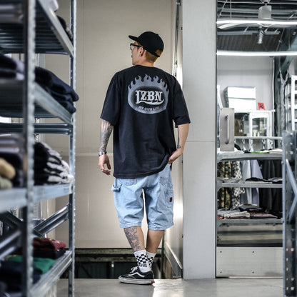 LZBN / FLAME OVAL LOGO FADED WASH TEE (FADED BLACK)