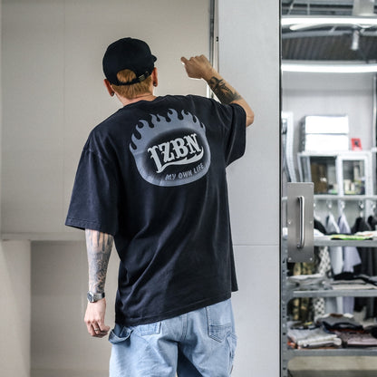 LZBN / FLAME OVAL LOGO FADED WASH TEE (FADED BLACK)