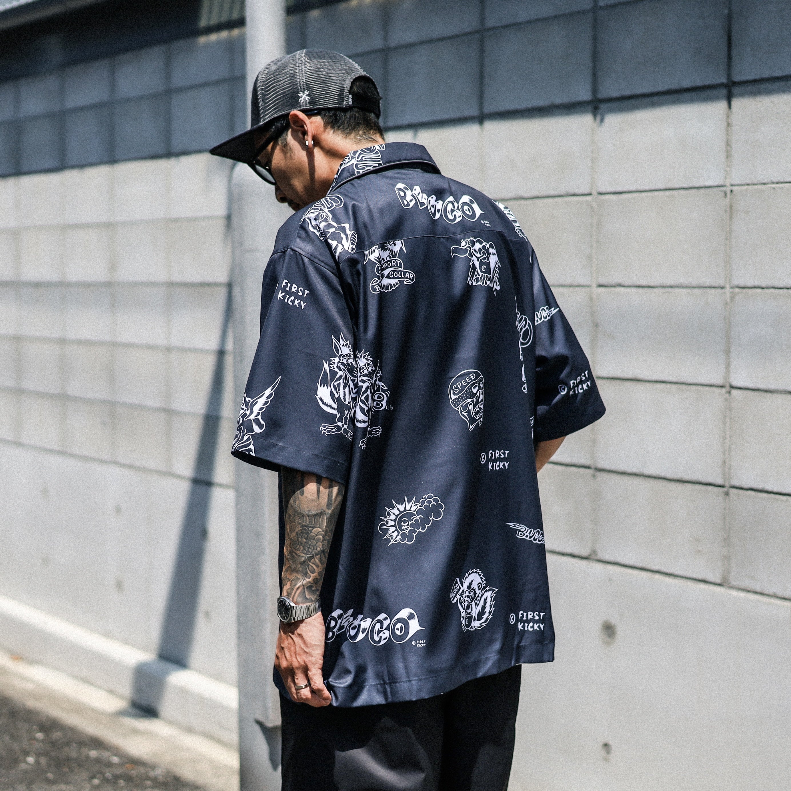 Panasonic バレーボールシャツ 青 4 OTAKE 本人着用 BLUCO / POOLSIDE SHIRT S/S -TATTOO- (CHARCOAL) – Feelin'