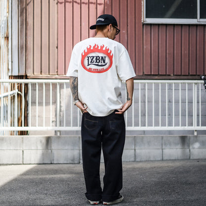 LZBN / FLAME OVAL LOGO FADED WASH TEE (FADED WHITE)