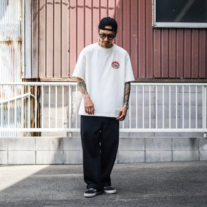 LZBN / FLAME OVAL LOGO FADED WASH TEE (FADED WHITE)