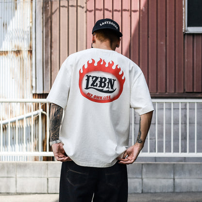 LZBN / FLAME OVAL LOGO FADED WASH TEE (FADED WHITE)