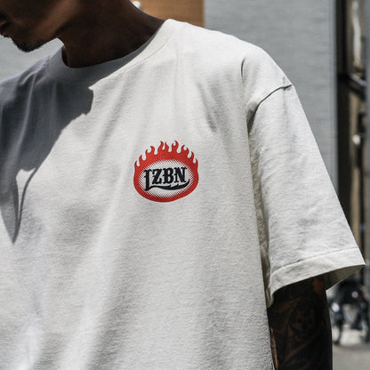 LZBN / FLAME OVAL LOGO FADED WASH TEE (FADED WHITE)
