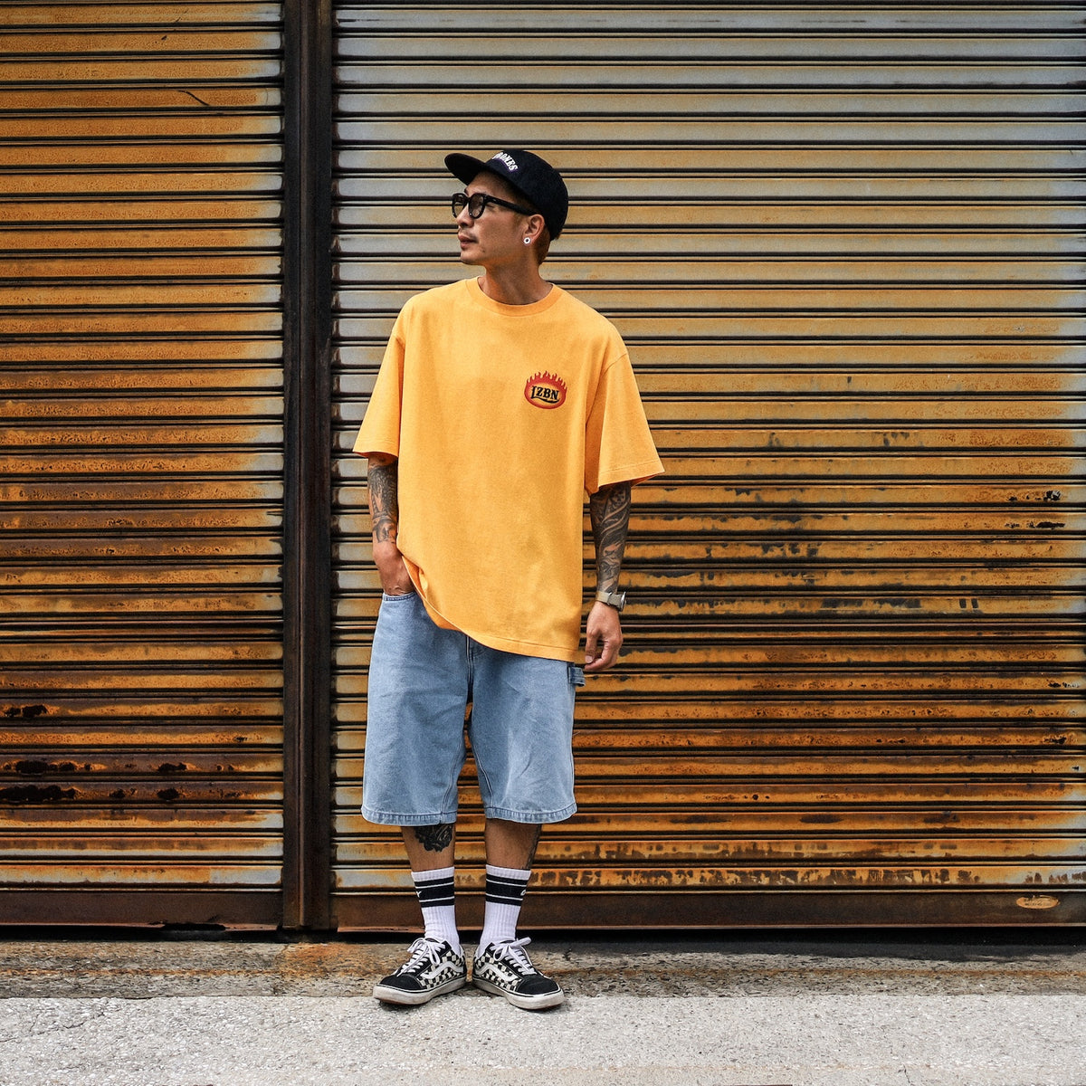 LZBN / FLAME OVAL LOGO FADED WASH TEE (FADED YELLOW)