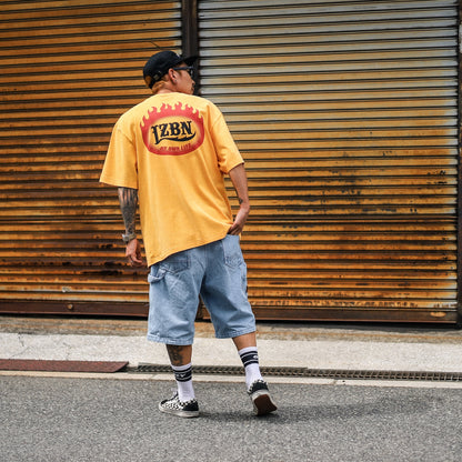 LZBN / FLAME OVAL LOGO FADED WASH TEE (FADED YELLOW)