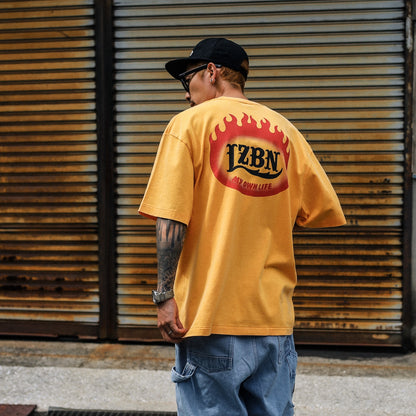 LZBN / FLAME OVAL LOGO FADED WASH TEE (FADED YELLOW)
