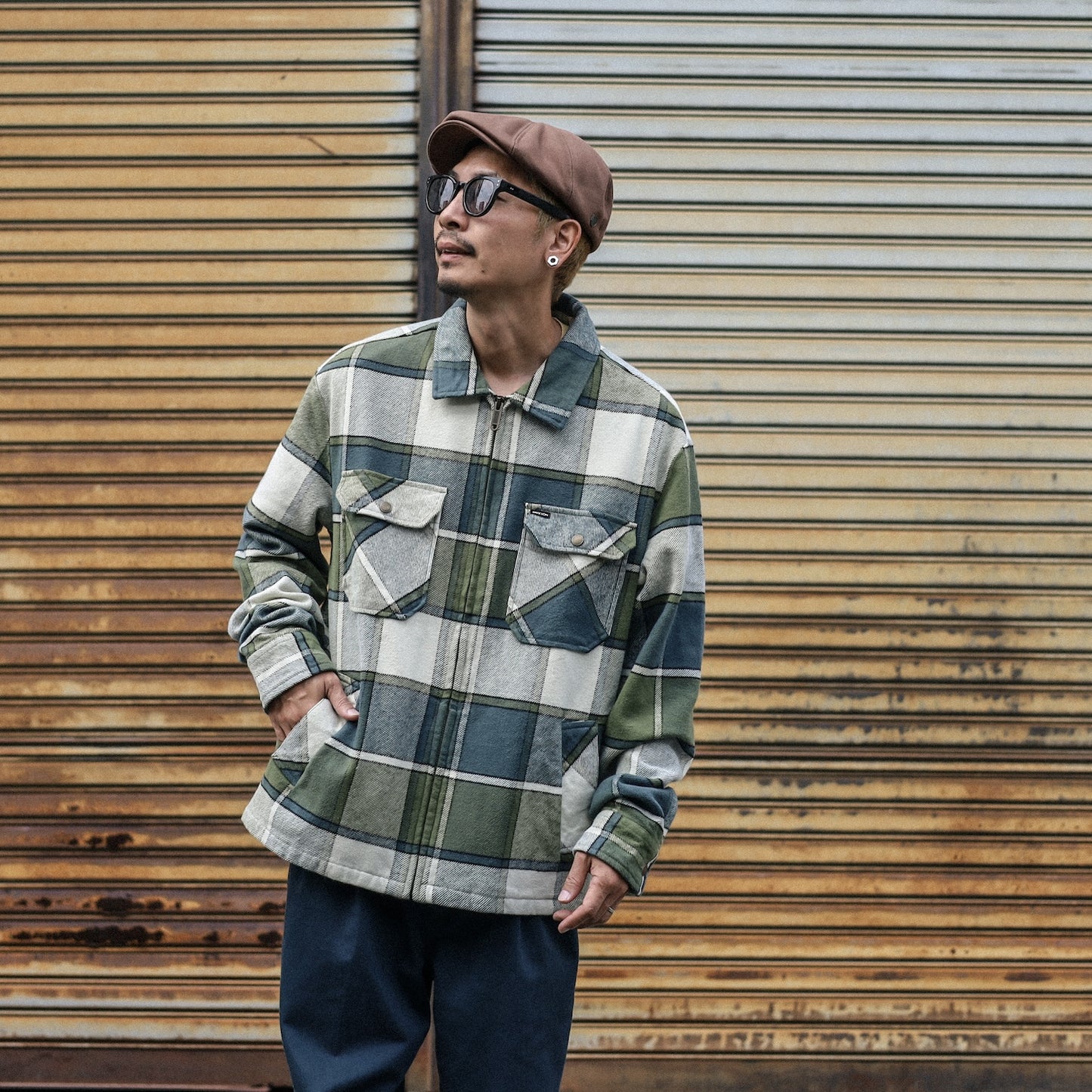 BRIXTON / MOTOR ZIP JACKET (BLUE MIRAGE/DILL PLAID)