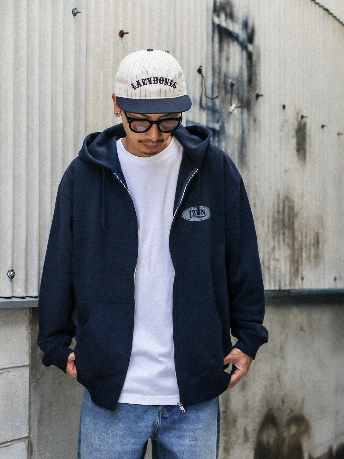 LZBN / MOTOR OVAL ZIP HOODIE (NAVY)