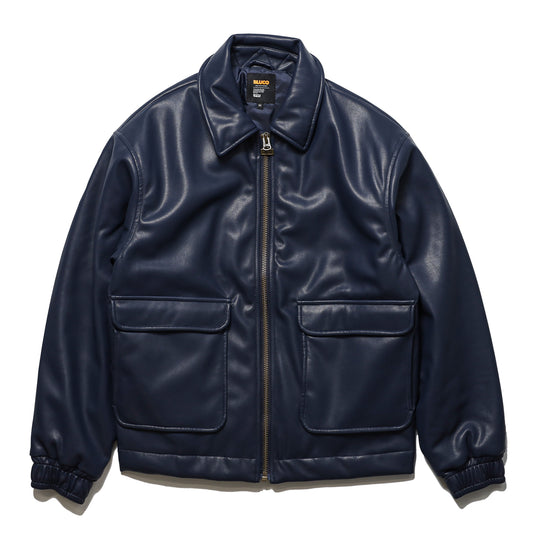 BLUCO / SYNTHETIC LEATHER BOMBER JACKET (NAVY)