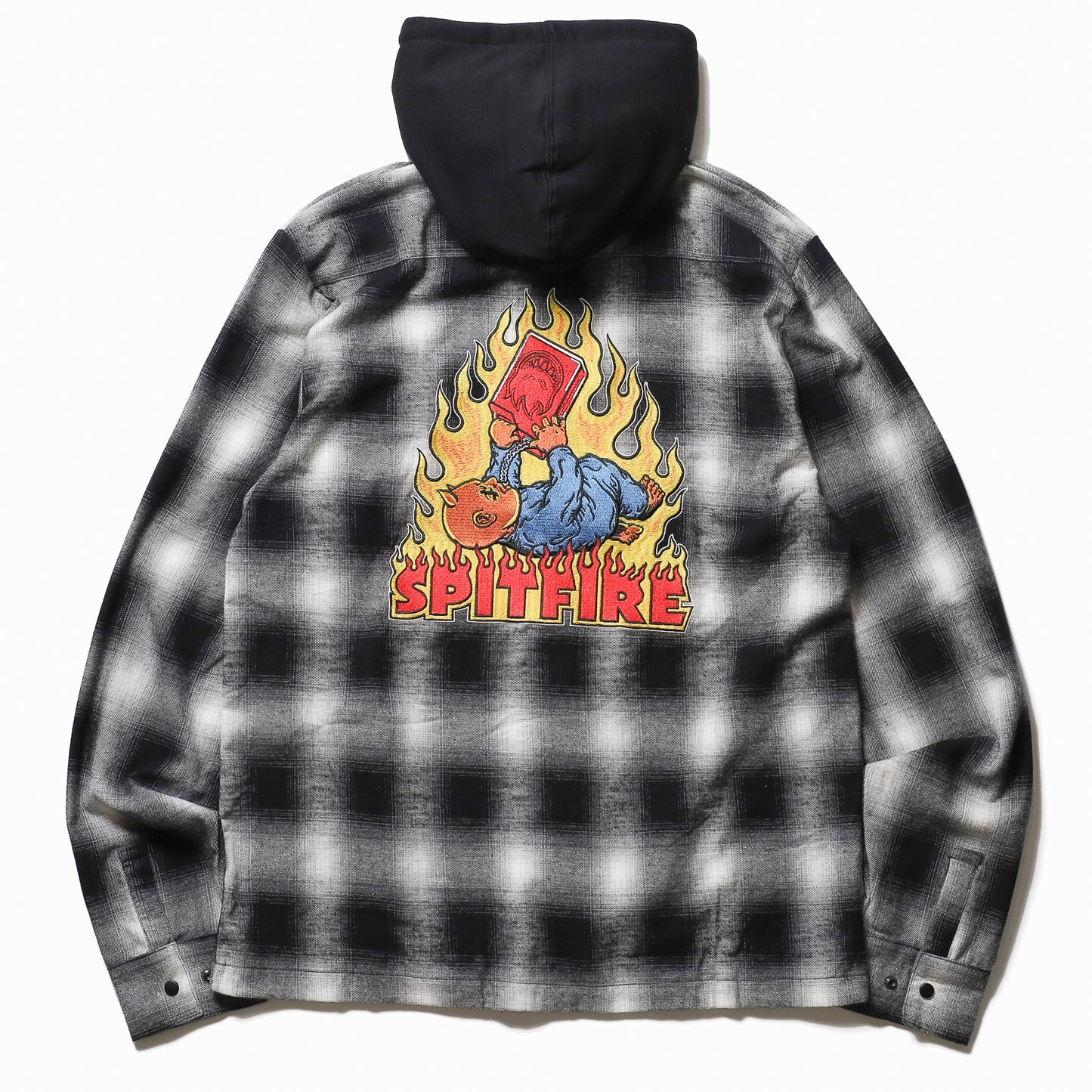 SPITFIRE / DEMONSEED HOODED FLANNEL SHIRT (BLACK/WHITE)