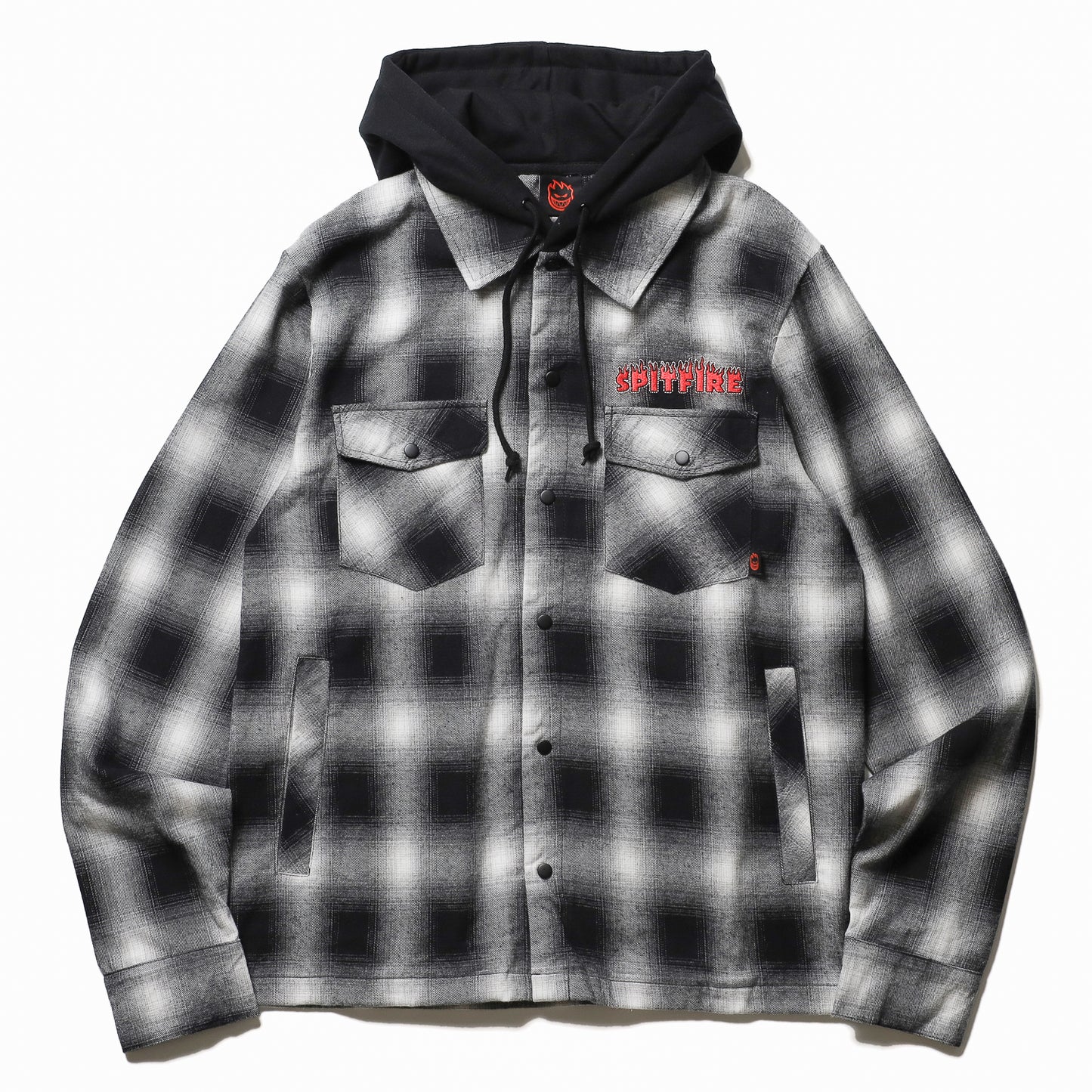 SPITFIRE / DEMONSEED HOODED FLANNEL SHIRT (BLACK/WHITE)