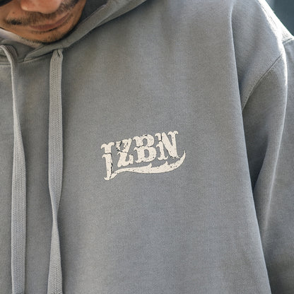 LZBN / STONE LZBN LOGO GARMENT DYED PULLOVER HOODIE (GREY)