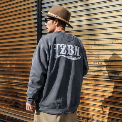 LZBN / STONE LZBN LOGO GARMENT DYED CREWNECK SWEAT (PEPPER)