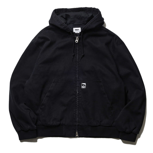 OBEY / GLEN ZIP UP JACKET (BLACK FADED WASH)