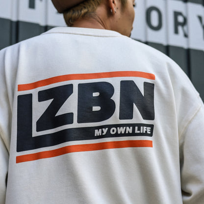 LZBN / SLANT LOGO LIGHTWEIGHT CREWNECK SWEAT (NATURAL)