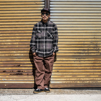 BRIXTON / BOWERY L/S FLANNEL (BLACK/CHARCOAL/PINECONE)