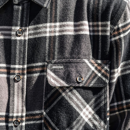 BRIXTON / BOWERY L/S FLANNEL (BLACK/CHARCOAL/PINECONE)