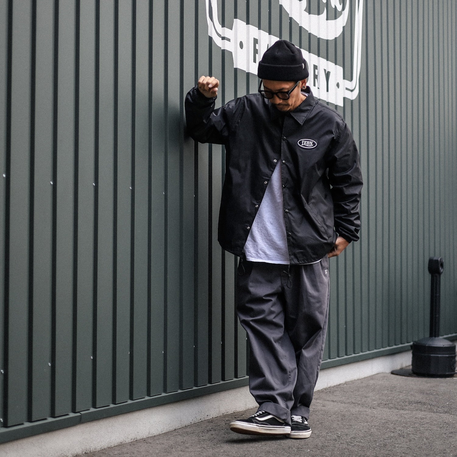 ✨LZBN✨コーチジャケット 黒 刺繍ワッペンロゴ 裏起毛 ロゴデザイン裏ボアコーチジャケット［BLK］ |