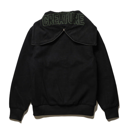 CREATURE / DROP OUT HOODED VARSITY JACKET (BLACK)