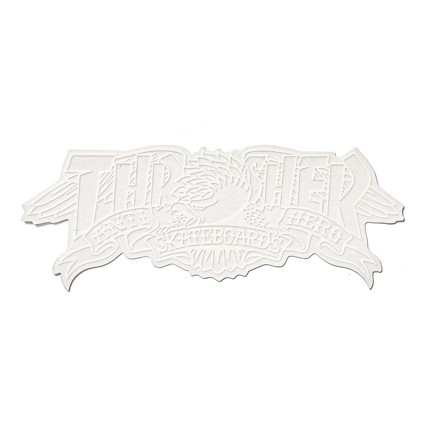 THRASHER X ANTIHERO / MAG BANNER 8" STICKER (WHITE)