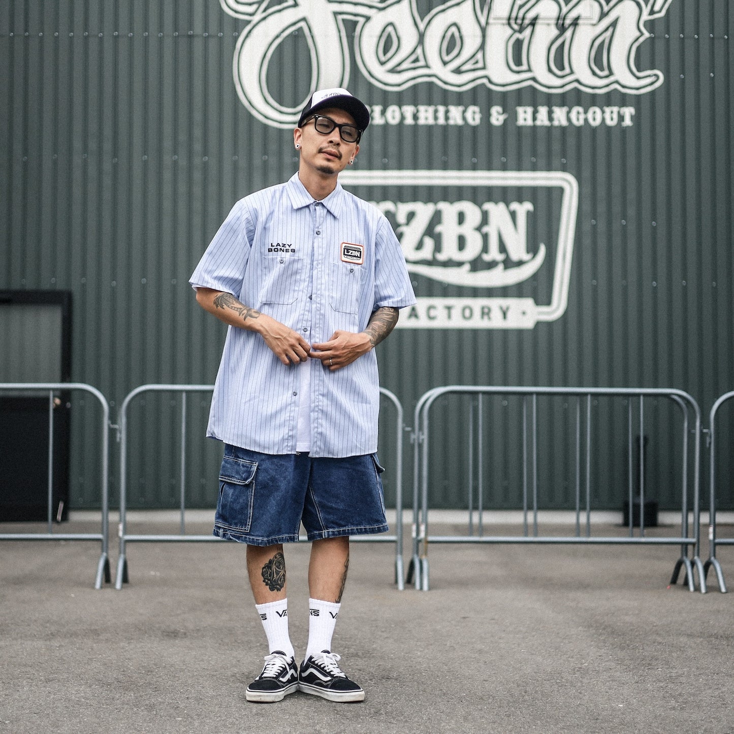 LZBN / WORKERS PATCH S/S WORK SHIRT (LIGHT BLUE STRIPE)