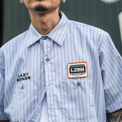 LZBN / WORKERS PATCH S/S WORK SHIRT (LIGHT BLUE STRIPE)