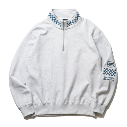 LZBN / HEXAGON & CHECKER HALF ZIP SWEAT (ASH)